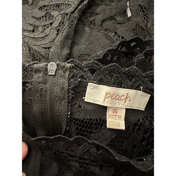 Peach Small Black Lace Sheer Short Sleeve Top - Picture 3 of 3